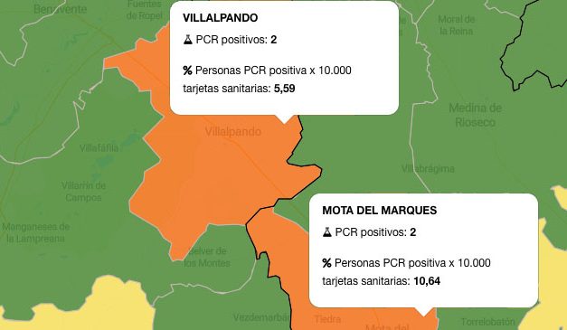 Villalpando y Mota del Marqués, en zona naranja del mapa del coronavirus