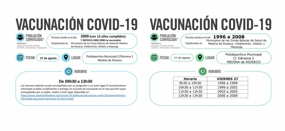 Vacunación en Rioseco para los nacidos en 2009 (con 12 años cumplidos)
