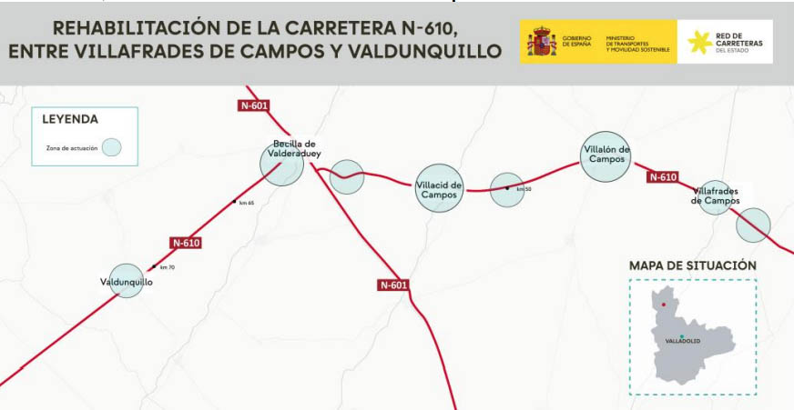 Arrancan las obras de la carretera N-610 entre Villafrades de Campos y Valdunquillo